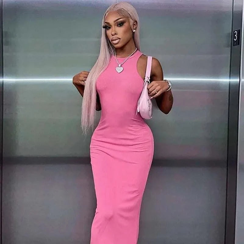Dulzura Women Fashion 2024 Autumn Sleeveless Club Streetwear Bodycon Pink Pencil Long Dress Wholesale Items For Business - M & M Global