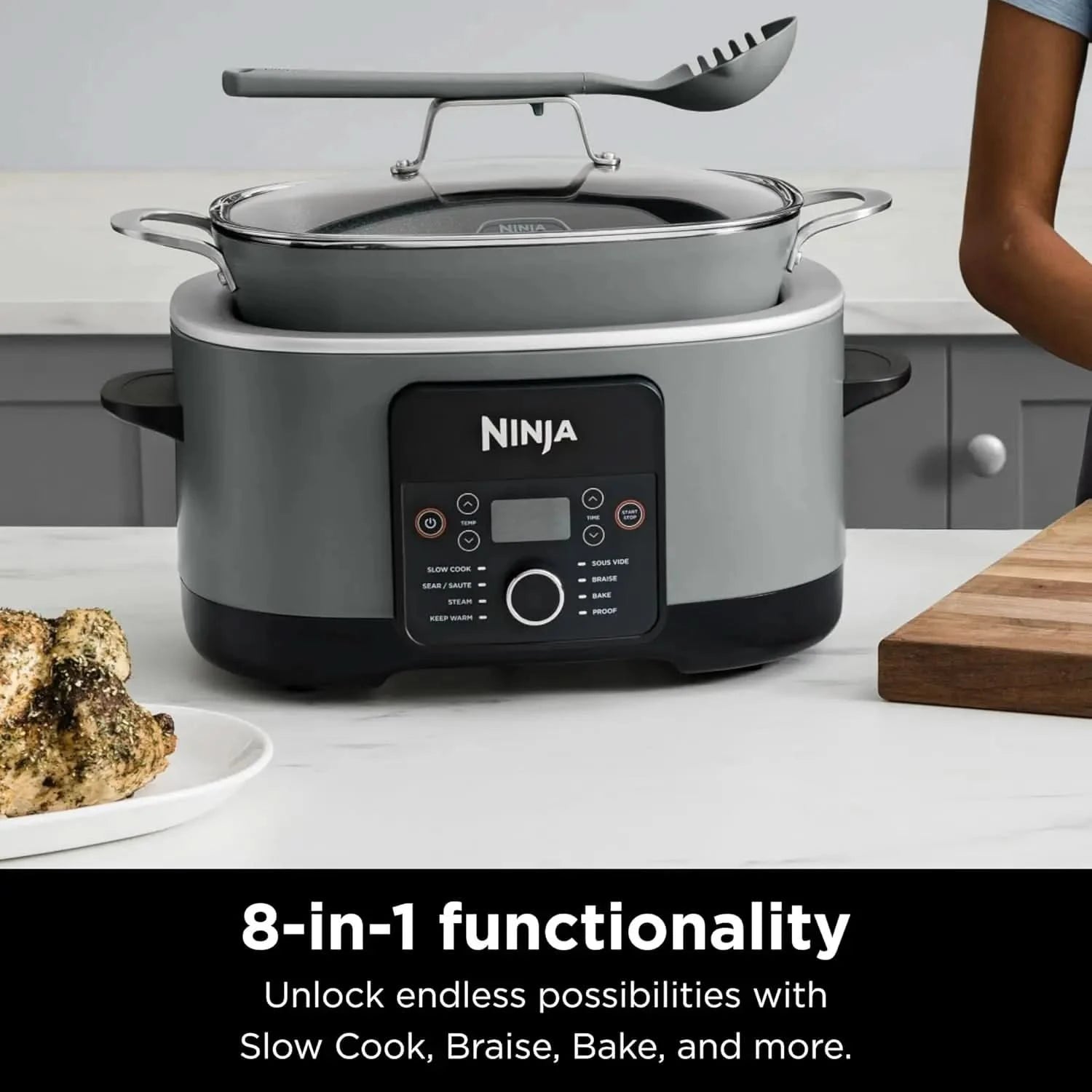 MC1001 Foodi PossibleCooker PRO 8.5 Quart Multi-Cooker, with 8-in-1 Slow Cooker, Dutch Oven, Steamer, Glass Lid Integrated Spoon - M & M Global