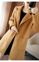 Plus Size Women's Long Sleeve Woolen Coat Pure Color Slim Fit Midi Length Spring New Style Compact Size Versatile Quality Pol...