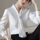 Women Spring Autumn Style Blouses Shirts Lady Casual Long Sleeve Bow Tie Collar Blusas Tops DF4958
