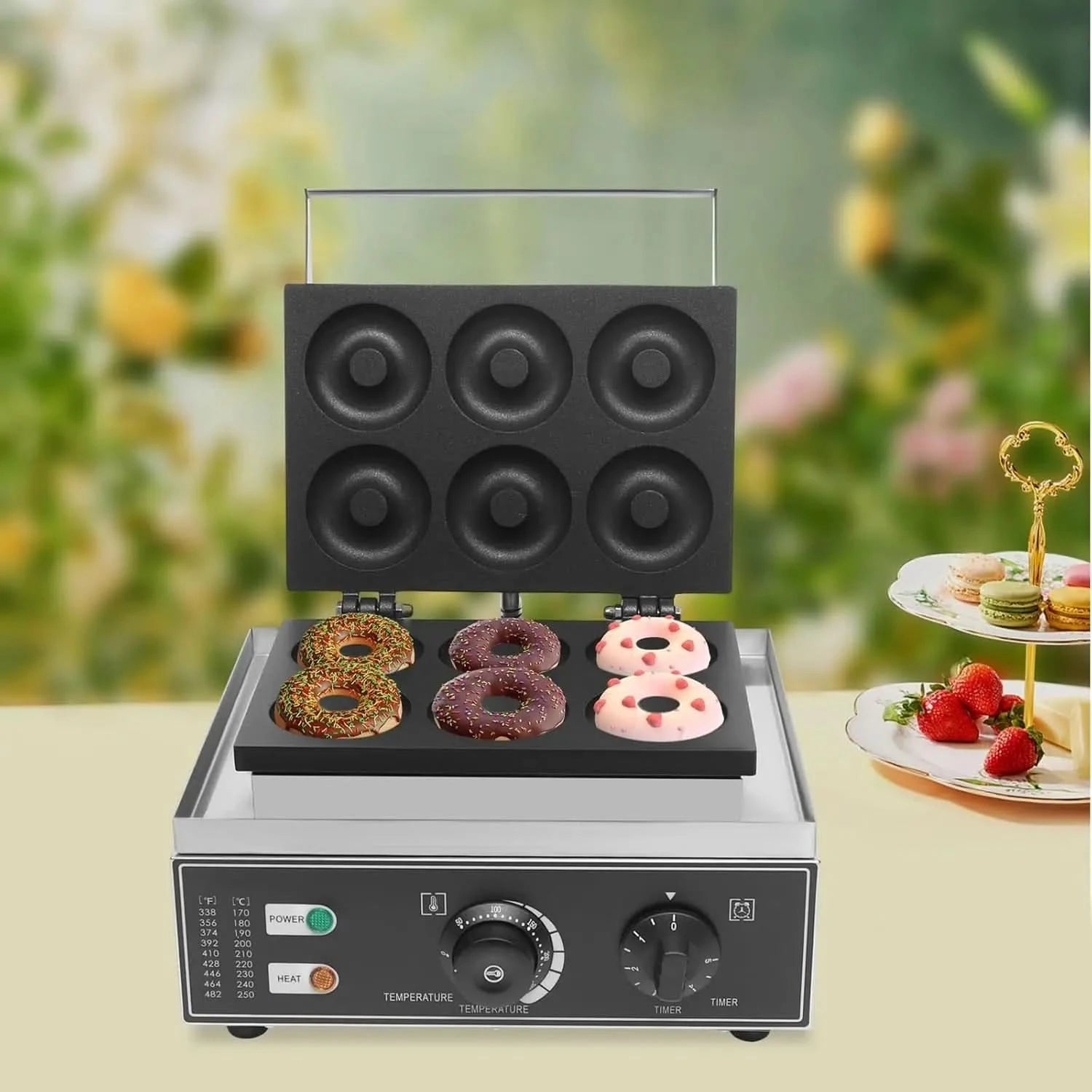 Donut Maker Machine Pancake 6Holes Double-Sided Heating Electric Doughnut Commercial Stainless Steel Non-Stick Waffle Bake With - M & M Global