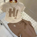 Girls Clothes Sets 2024 Summer Children Short-sleeved Suit Teenage Girls Letter T-shirt Shorts Tracksuit Outfit Clothing Set - M & M Global