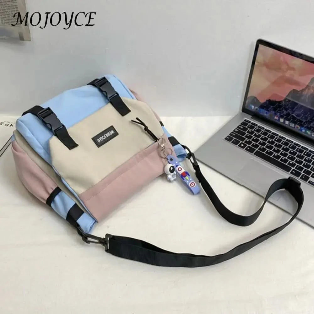 Unisex Student Messenger Bag Large Capacity Leisure Sling Bag Contrast Color Nylon Satchel Bag for College Travel Business - M & M Global