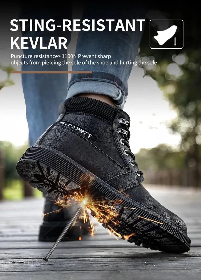 Men's Waterproof Steel Toe Work Boots High-Top Safety Shoes Slip Resistant Protective Boots Indestructible Comfort Arch Support