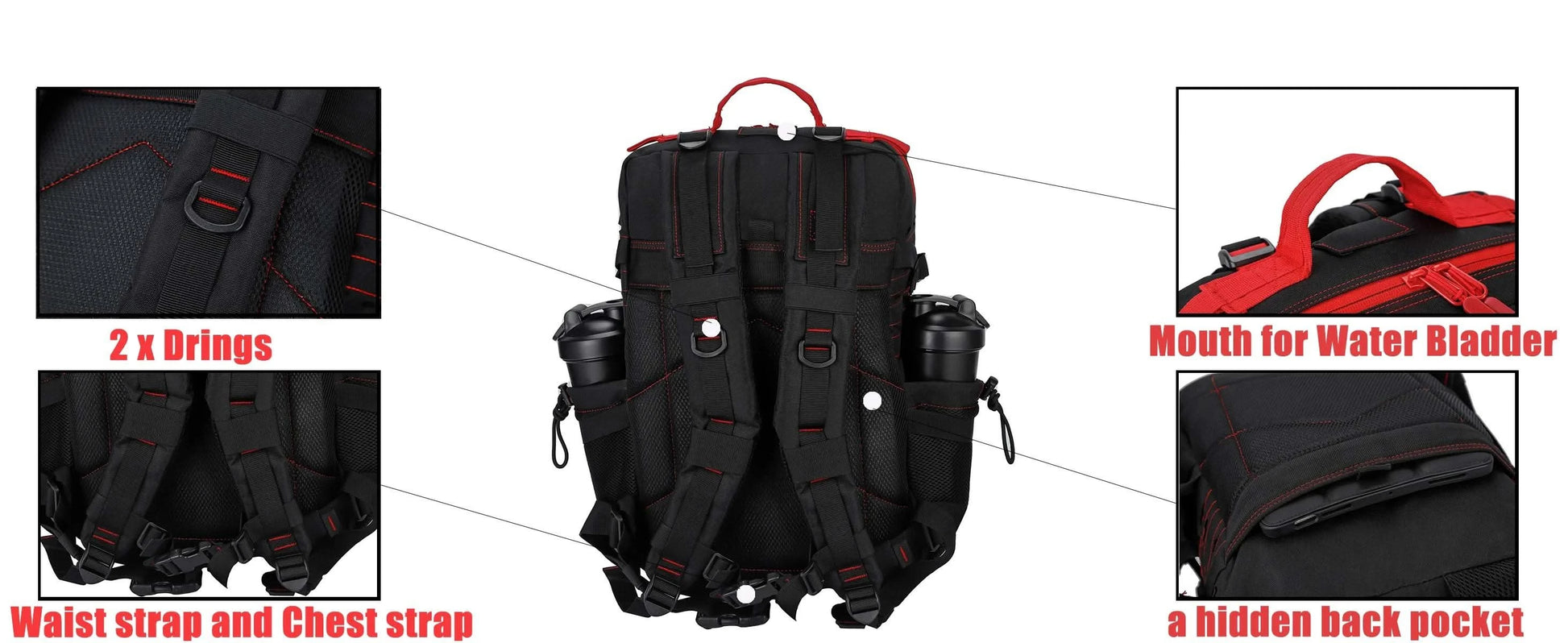 45L/25L Tactical Backapck for Men Women Waterproof Camping Travel Bag Outdoor Sports Hiking Survival Rucksack with Bottle Holder - M & M Global