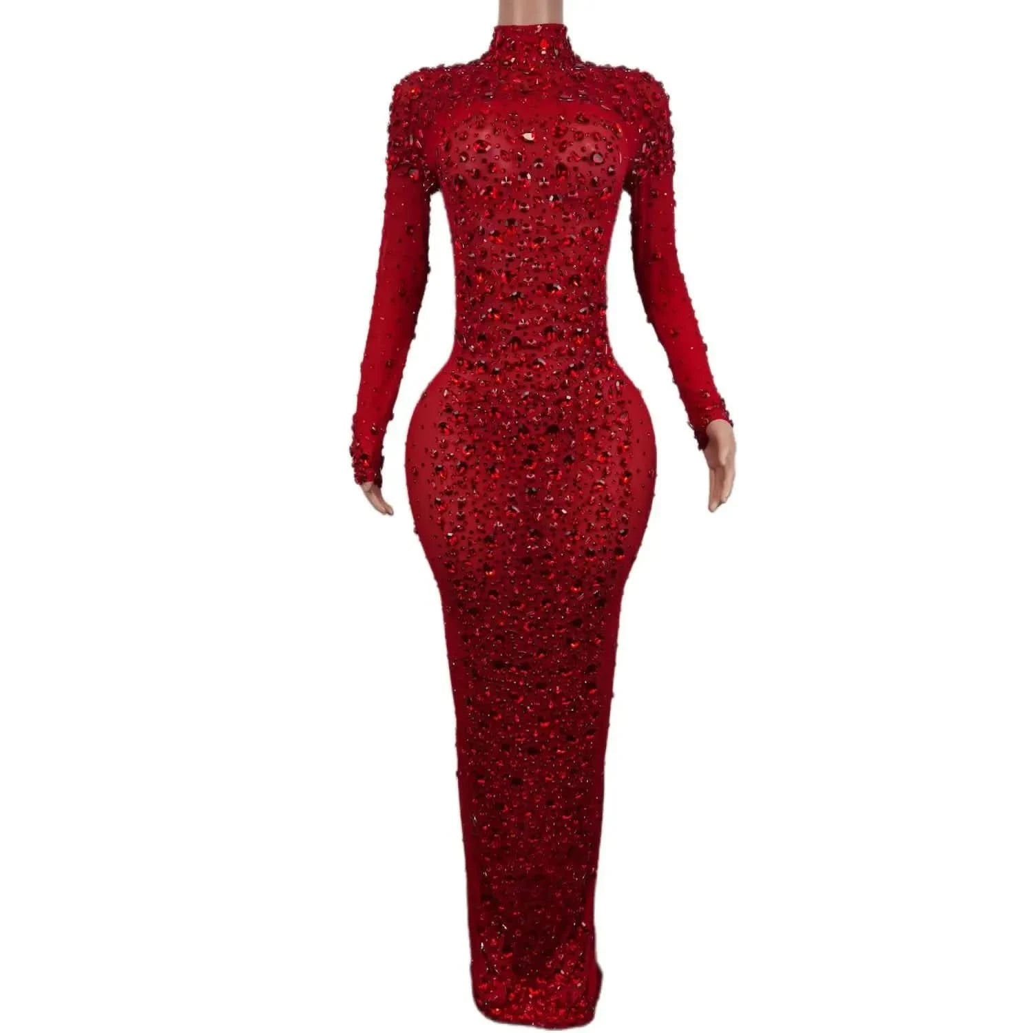 Sexy Party Banquet Evening Dresses Women Sparkly Rhinestone Long Dress Nightclub Singer Stage Costume Festival Clothing Cuixing - M & M Global