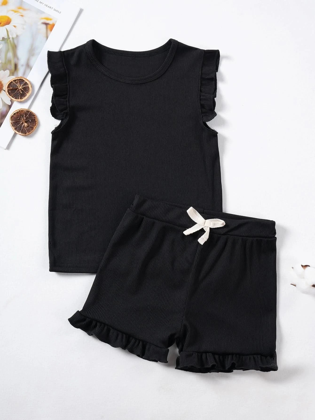 2024 Summer Hot selling Little Girl Daily Casual Clothing Minimalist Little Girl Polyester Set Cool Sleeveless Shorts Set Girl - M & M Global