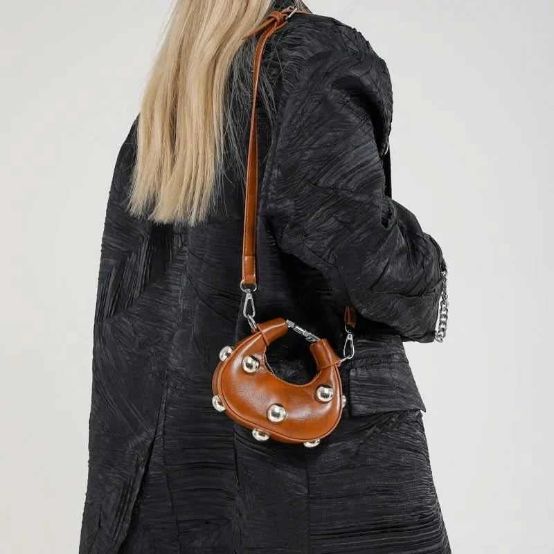 Retro Versatile Ladies Mini Handbag Women Big Rivet Personality Luxury Designer Crossbody Bags for Women Streetwear Shoulder Bag - M & M Global