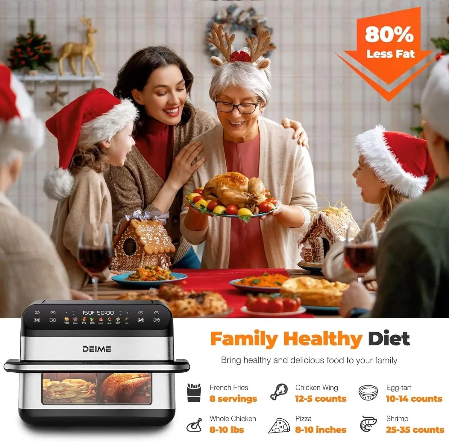 Air Fryer 10.6 QT Oilless 1800W Large Capacity Oven Air Fryers Healthy Cooker with 8 Preset, Large AirFryer for Families Visual - M & M Global