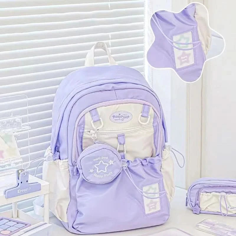 Sweet Cute Girl's Backpack Student New Fashion Drawstring Large School Bag Y2K Korean Travel Female Shoulder Bag for High School - M & M Global