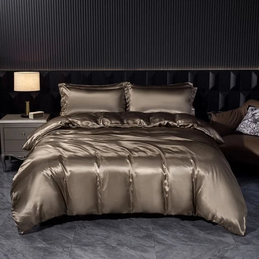 Solid Color Satin Duvet Cover Set,Quilt Cover and Pillowcases,Luxurious Bedding Ensemble with Rich Sheen,Easy Care,Wrinkle-Free - M & M Global