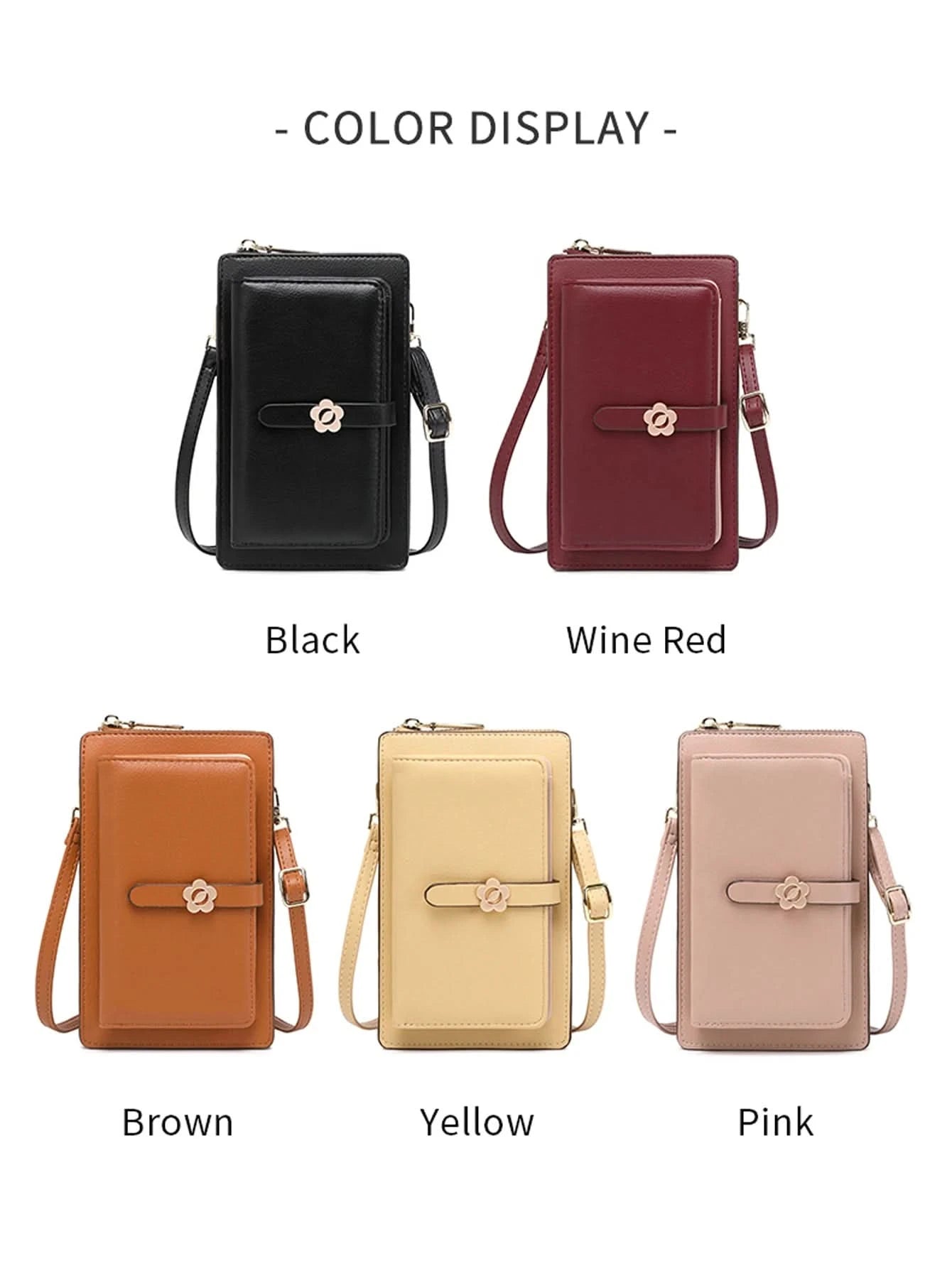 MIYIN Women's Soft Leather Touch Screen Phone Bag Flower Decoration Multi functional Large Capacity Crossbody Bag Coin Wallet - M & M Global
