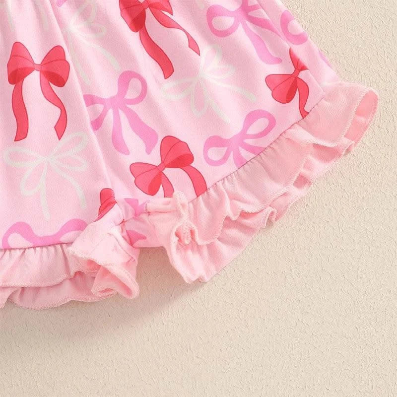 Cute Matching Baby Toddler Brother Outfit Bow Fly Sleeve Tops Elastic Waist Ruffle Shorts 2 Piece Summer Set for Siblings - M & M Global