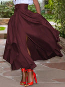 ZANZEA 2024 Summer Women Party Split Sundress Stylish Irregular Skirts High Waist Maxi Vestidos Solid Robe Saia Holiday Faldas