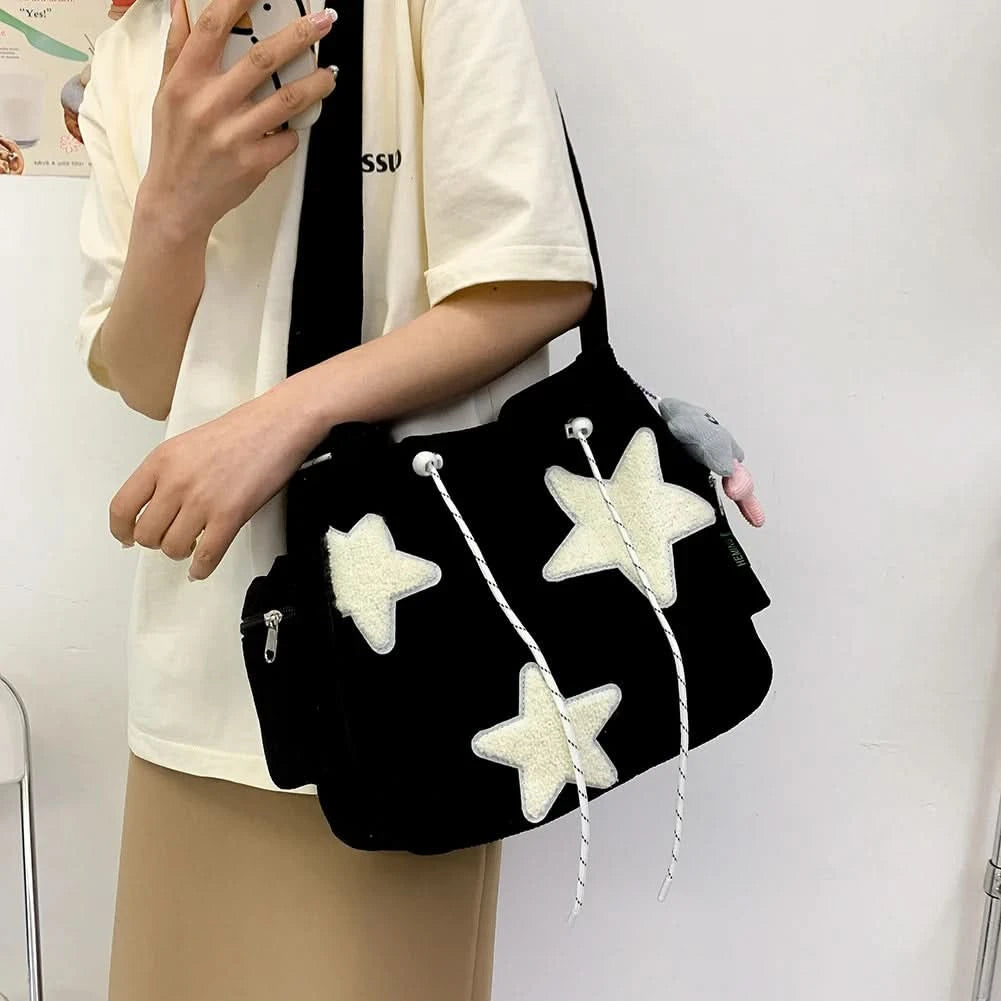 Women Star Pattern Corduroy Crossbody Bag Casual Tote Lady Fashion Large Capacity Shoulder Bag Girl Travel Messenger Bag Handbag - M & M Global
