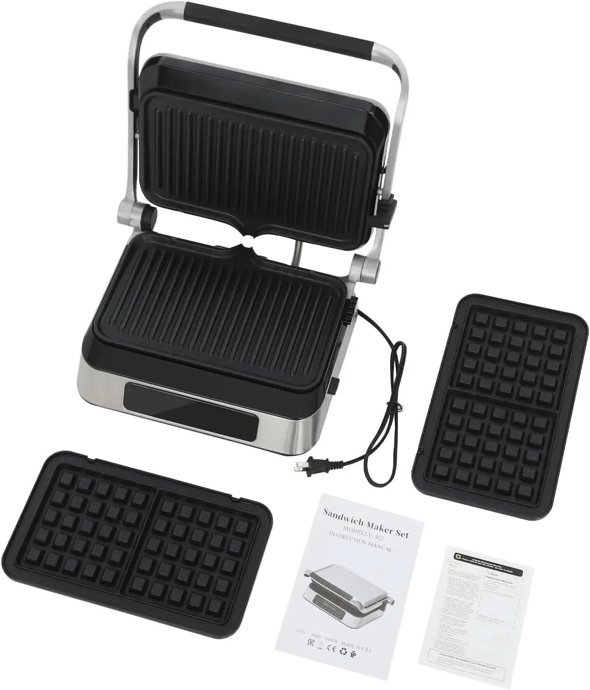 Sandwich Maker,1600W Touch-sensitive 2 In 1 Steak Making Machine, Adjustable Sandwich Making Machine with LED Display Screen for - M & M Global