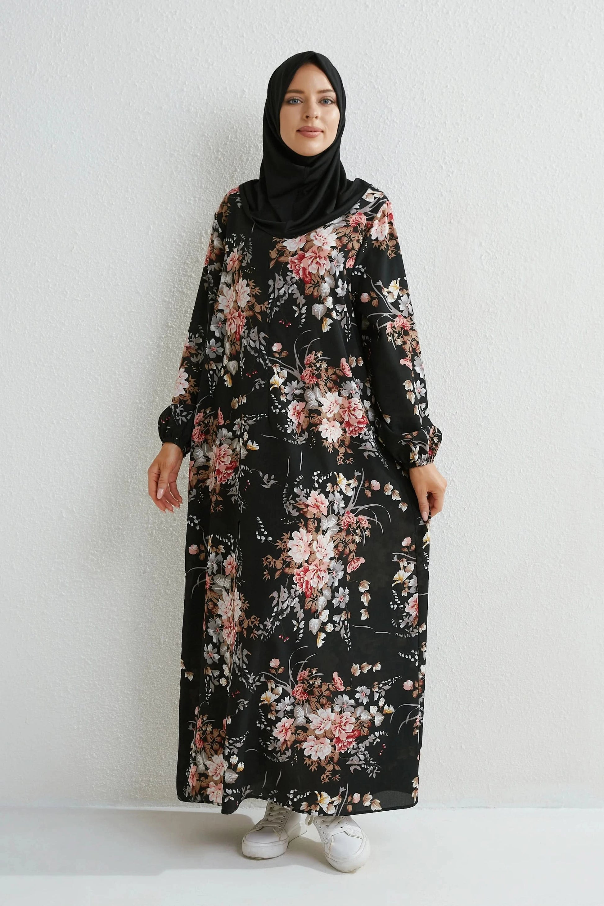 Muslim Dresses Women Maxi Dresses Mujer Vestidoes Female Loose Dresses Full Sleeve Printed Floral Casual Robe Long Dress - M & M Global
