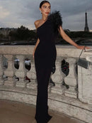 Dulzura Black Sleeveless One Shoulder Maxi Dress For Women Bodycon Sexy Party Elegant Long Dress Birthday Evening Outfit - M & M Global