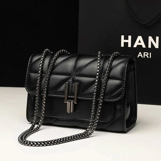 Classic Quilted Detail Square Bag, Solid Color Flap Shoulder Bag, All-Match Chain Bag - M & M Global