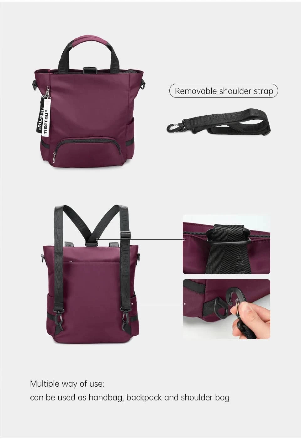 Tigernu Fashion 3 In1 Women Backpack Bag Leisure Tote Bag Shoulder Bag Light Weight College High School Bag Girls Handbag Female - M & M Global