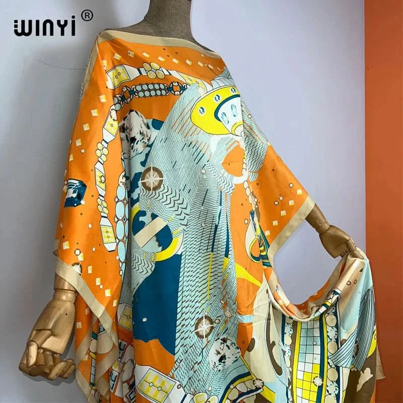 WINYI 2023 new Africa Fashion boho Popular printed twill Kaftan Maxi dress Summer Beach Bohemian Caftan long dress for lady - M & M Global