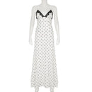 Tuularose Lace Spaghetti Strap Long Dress Women's Elegant Retro V-Neck Polka Dot Sleeveless Dress Summer Patchwork Party Dress - M & M Global
