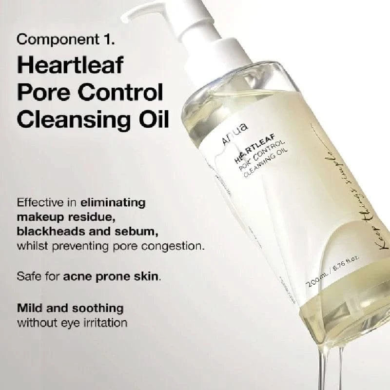 Anua Heartleaf Dual Cleansing 2-in-1 Pore Control Cleansing Oil and Deep Facial Cleanser Double Cleansing Korea Skincare Set - M & M Global