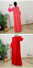 ANLAN Miyake Pleated Maxi Long Dress Mesh Petal Sleeve Half Turtleneck Formal Dresses for Women 2024 New Hot Sales 6KK9927 - M & M Global