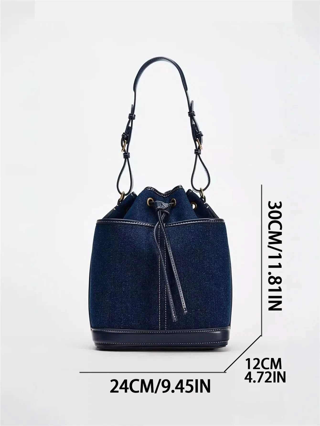 2024 Autumn/Winter new denim hand bill shoulder bag Fashion canvas bucket bag - M & M Global