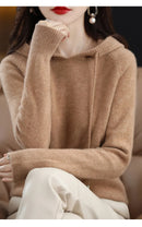Hooded Sweater Fashion Women Autumn Winter Long Sleeve Solid Color Knitted Hoodies Lady Loose Drawstring Casual Pullover Hoodie
