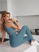 2 Pieces Women's Tracksuit Seamless Yoga Set Workout Sportswear Gym High Waist Leggings Fitness Sports Suits