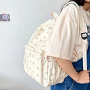 Student School Backpack Floral White School Bags For Teenage Girls Cute Women's Backpack Book Bag Nylon Rucksack - M & M Global