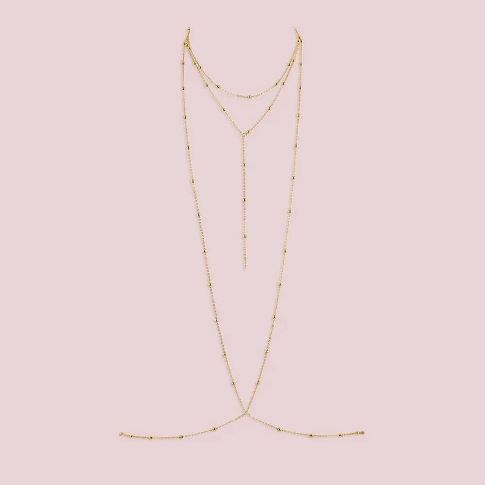 Stonefans Sexy Metal Bead Bra Chain Necklace Body Jewelry for Women Beach Bikini Decor Chest Body Chain Harness Accessories - M & M Global