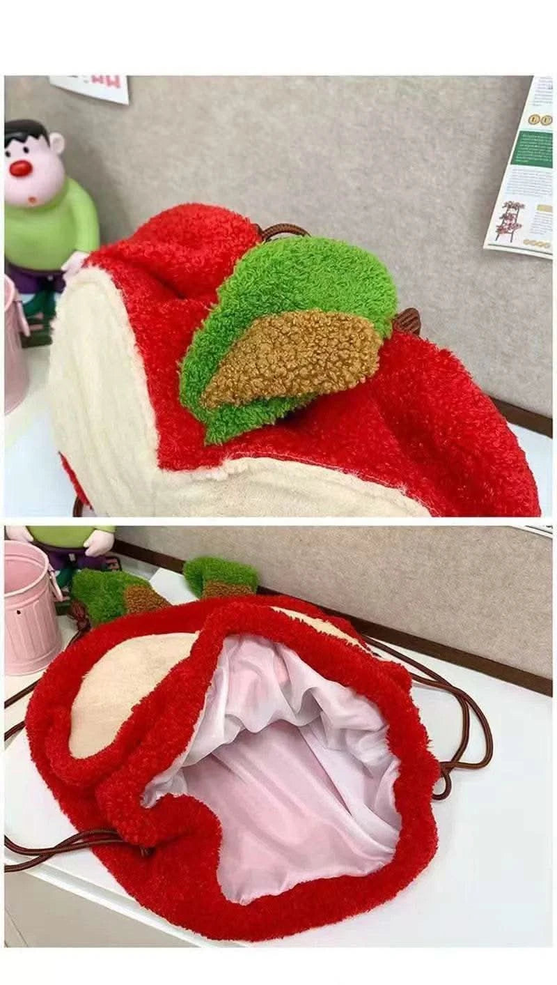 Anime Love and Deepspace Caleb Cosplay Fluffy Apple Drawstring Backpack Cartoon Shoulders Bag Large Capacity Knapsack Xmas Gift - M & M Global