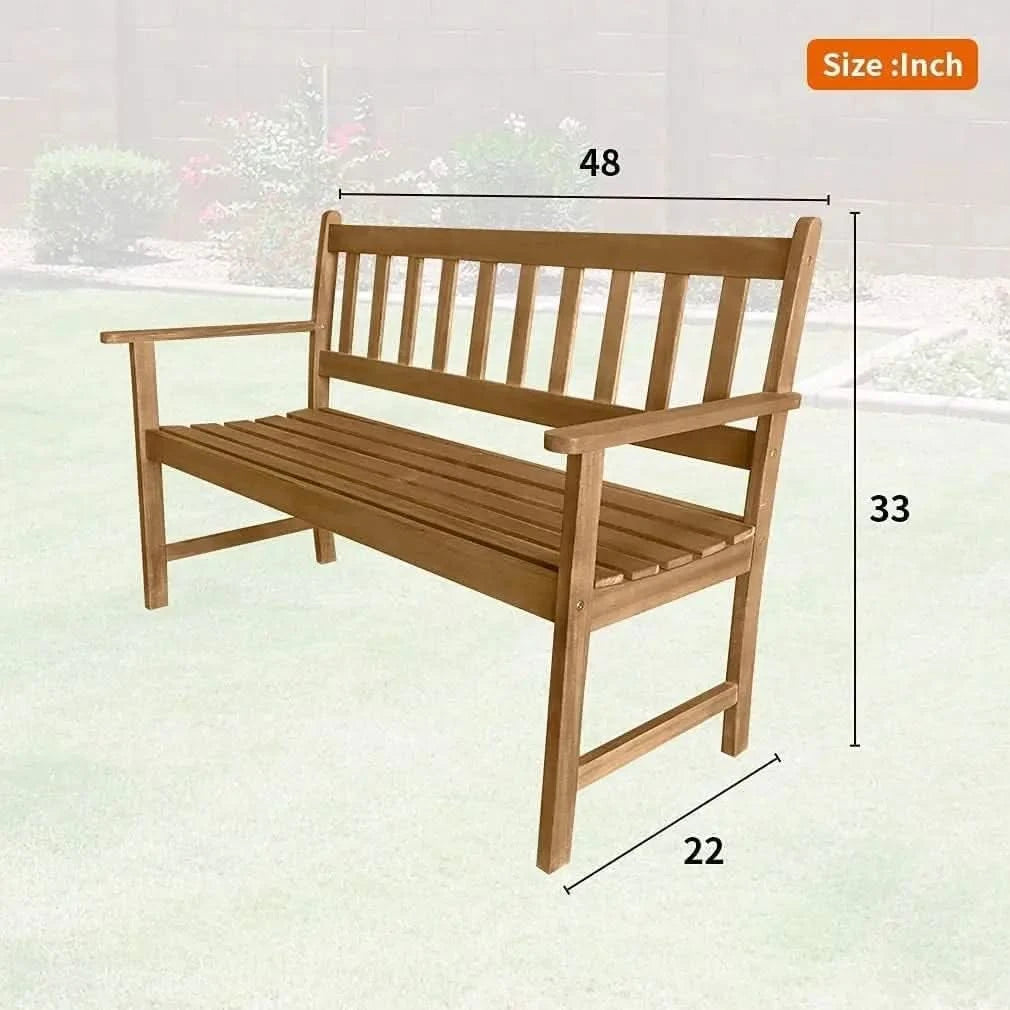 Patio Garden Armrests Sturdy Acacia Front Porch Chair 705Lbs Weight Capacity Best Outdoor Wood Bench, Natural Oiled