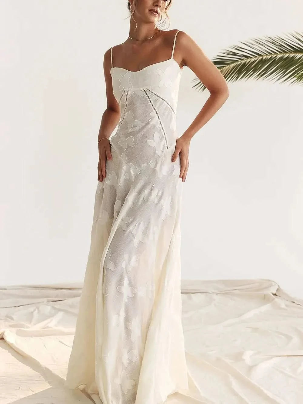 Sexy Lace Jacquard See Through Women Dress Sleeveless Tie Up Backless lace Long Dress Summer Party Ladies Bandage Party Dress - M & M Global