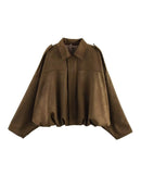Women Green Suede Jacket 2026 New Spring Fashion Long Sleeve Zipper Oversize Bomber Jackets Chic Female Street Casual Coats ﻿