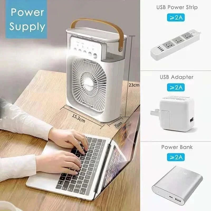 New 3 In 1 Fan AIr Conditioner Household Small Air Cooler LED Night Light Portable Humidifier Air Adjustment Fan Office Home Fan - M & M Global