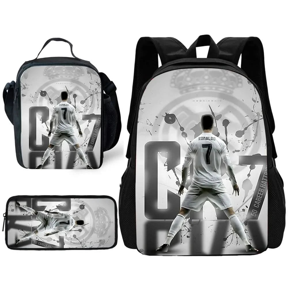 pcs set Football CR7 Star Child School Backpack with Lunch Bags Pencil Bags School Bags for R-Ronaldos Boys Girls Best Gift - M & M Global