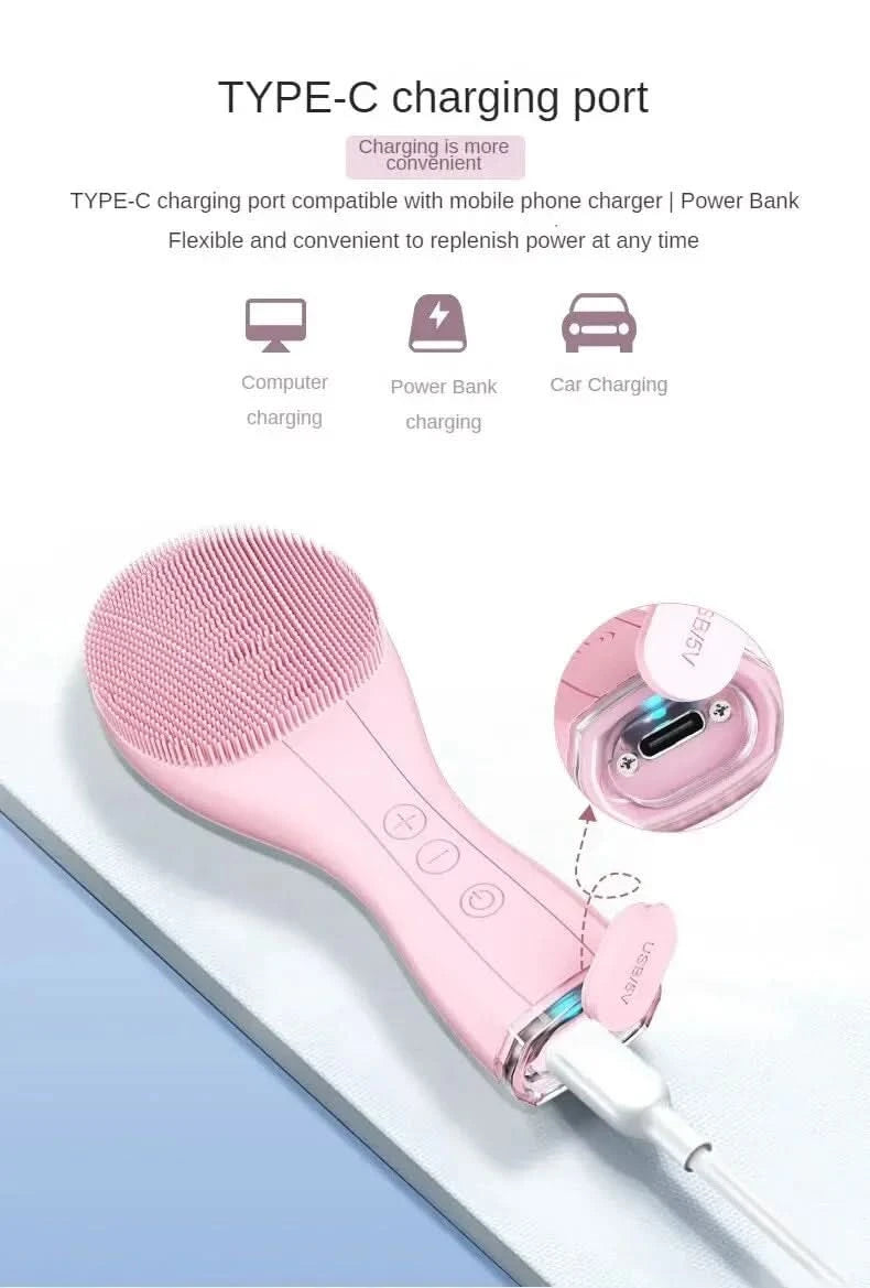 Electric Facial Cleansing Brush Deep Pore Cleaning Sonic Vibration Waterproof Acne Blackhead Remover Pore Cleaner Silicone - M & M Global