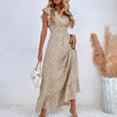 Polka Dot Dress For Women Sexy V-Neck Long Dress Casual And Fashionable Ruffle Edge Short Sleeved High Waisted Dress - M & M Global