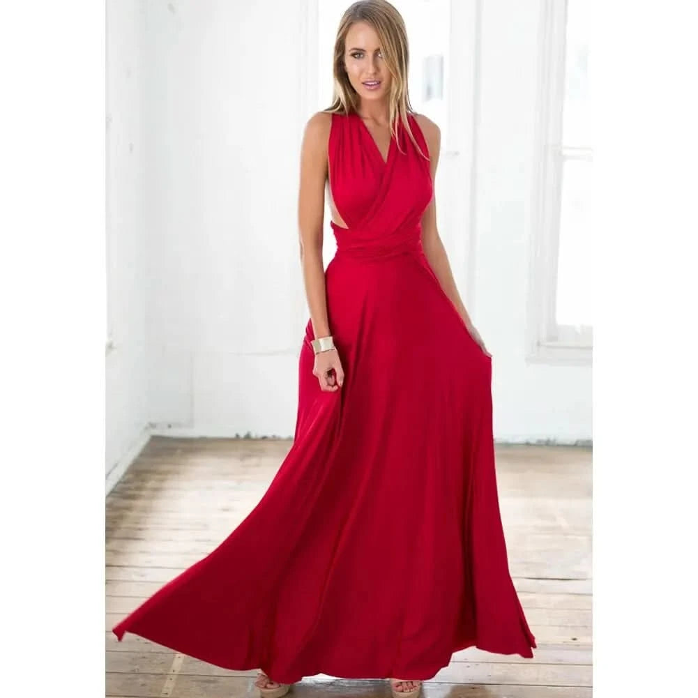 Sexy Women Multiway Wrap Convertible Boho Maxi Club Red Dress Bandage Long Dress Party Bridesmaids Infinity Robe Longue Femme - M & M Global