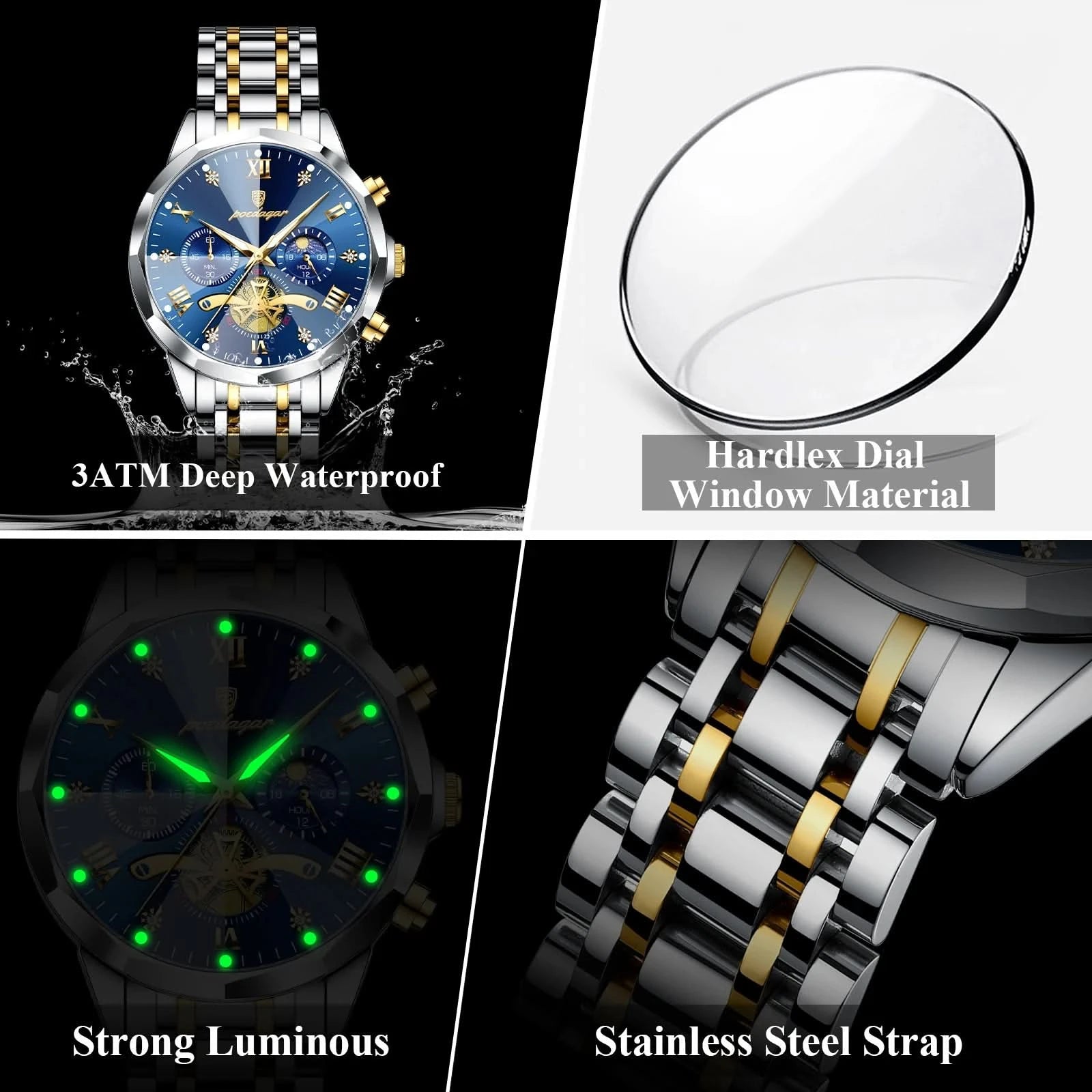 POEDAGAR Luxury Men Watch Top Original Waterproof Luminous Chronograph Man Wristwatch Stainless Steel Quartz Men's Watches Reloj - M & M Global