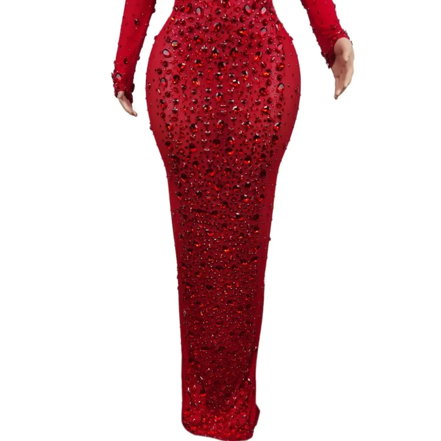 Sexy Party Banquet Evening Dresses Women Sparkly Rhinestone Long Dress Nightclub Singer Stage Costume Festival Clothing Cuixing - M & M Global