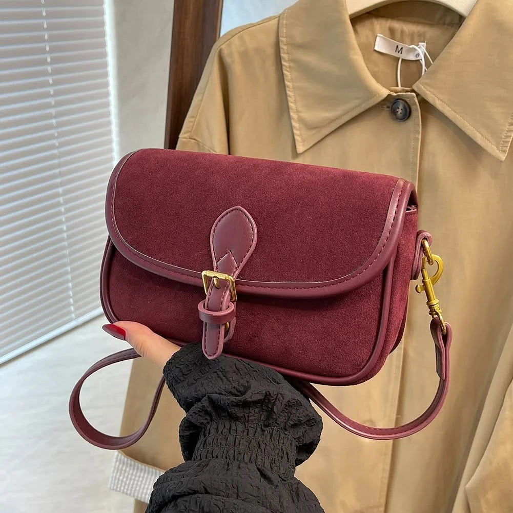 Korean Fashion New Small Square Bag Shoulder Bags Brown Niche Retro Suede Surface Leisure Versatile Trend Lady Crossbody Bags - M & M Global