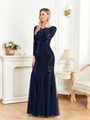 Elegant Long Sleeves Sequin Tulle Evening Dresses 2025 Women Luxury Mermaid Formal Bridesmaid Party Maxi Prom Dress