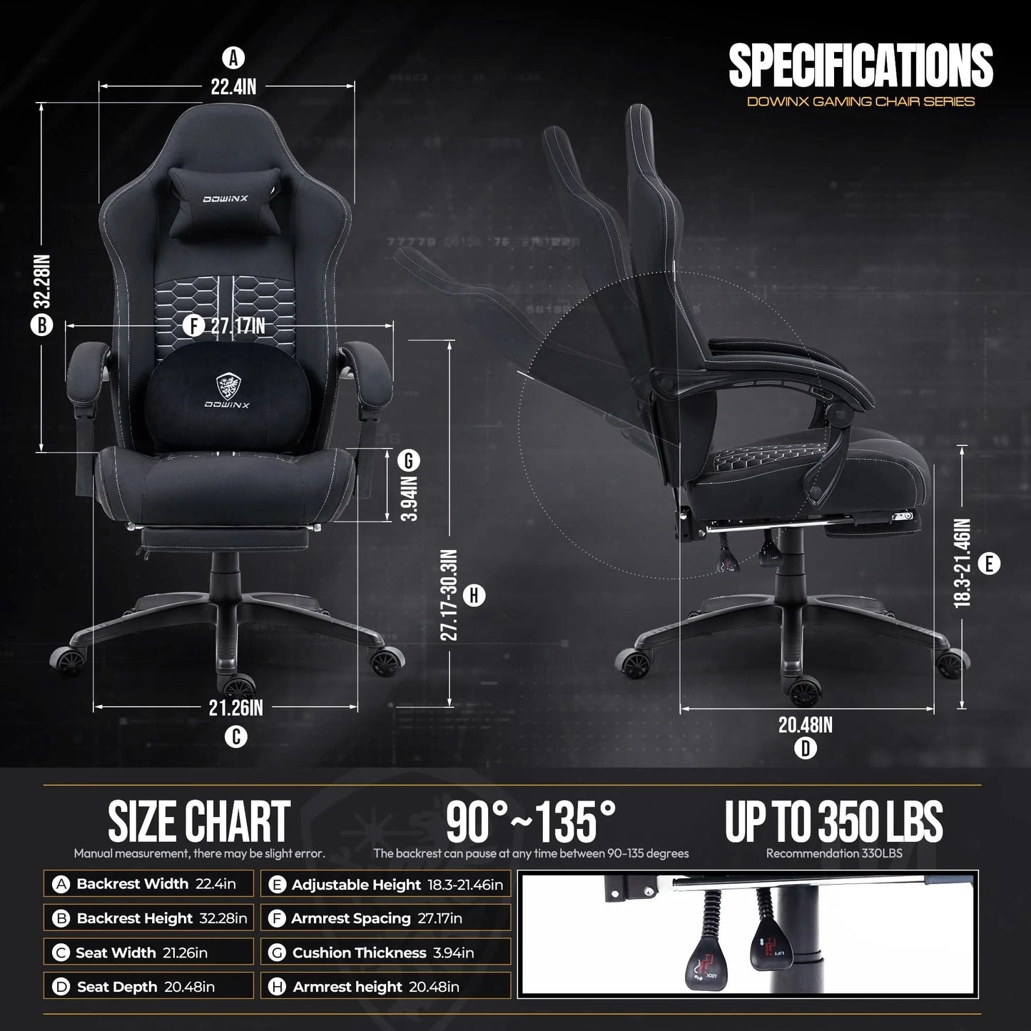 Dowinx Gaming Chair with Heated Massage Lumbar Support, Ergonomic Gaming Computer Chair with Pocket Spring Cushion and Footrest