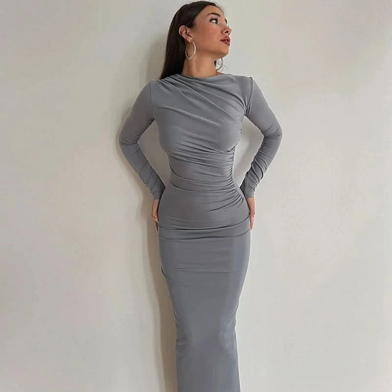 Hawthaw Women 2024 Spring Autumn Long Sleeve Party Club Evening Streetwear Bodycon Long Dress Wholesale Items For Business D3A14 - M & M Global