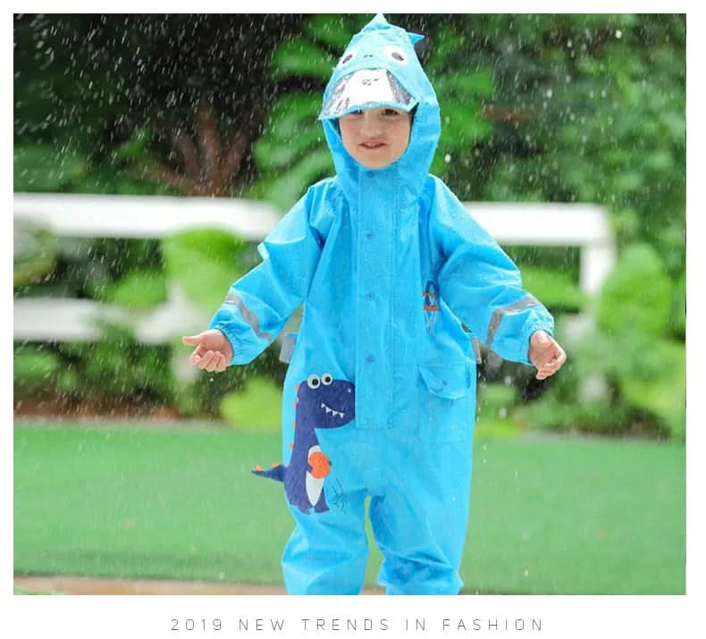Children Rainwear And Rain Pants Sets Kids Boys Girls Waterproof Jumpsuit Hooded One-Piece Cartoon Dinosaur Waterproof Baby Suit - M & M Global