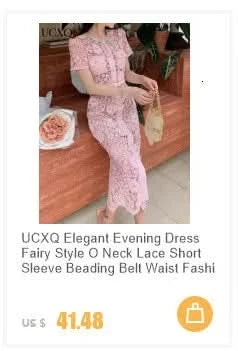 UCXQ Elegant Long Dress Fairy Style Embroidery Lace Patchwork Short Sleeve Waist Party Dresses For Women 2025 Spring Summer 9302 - M & M Global